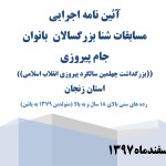 آئین نامه اجرایی مسابقات شنا بزرگسالان بانوان ((جام پیروزی)) مسابقات شنای بزرگسالان ویژه بانوان تحت عنوان جام پیروزی (( بزرگداشت چهلمین سالگرد پیروزی انقلاب اسلامی)) از اول الی سوم اسفند 1397 به میزبانی زنجان برگزار میشود.
